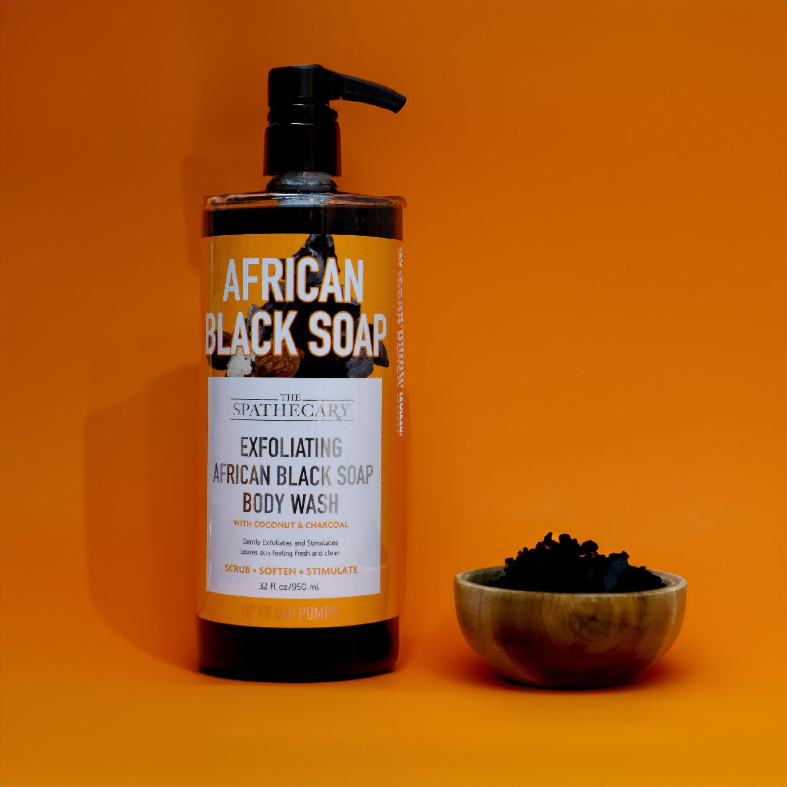 The Spathecary African Black Soap Exfoliating Body Wash With Coconut And Charcoal, Scrub, Soften, Stimulate, 32 Oz