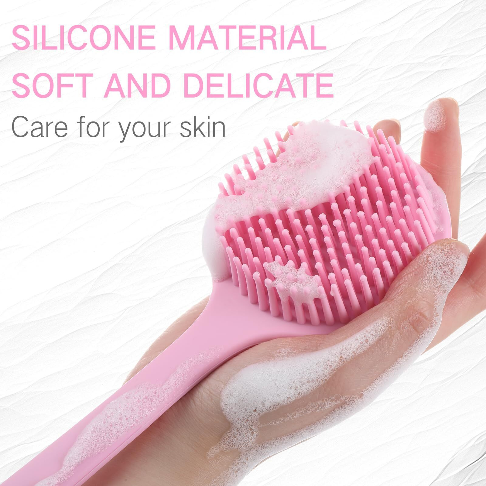 Sunnyray 2 Pack 15 Inch Soft Silicone Back Scrubber With Long Handle, Scrubber Anti Slip For Shower, Bath Body Brush, Improved Skin Health Can Produce Foam For Men And Women(Pink,Black)