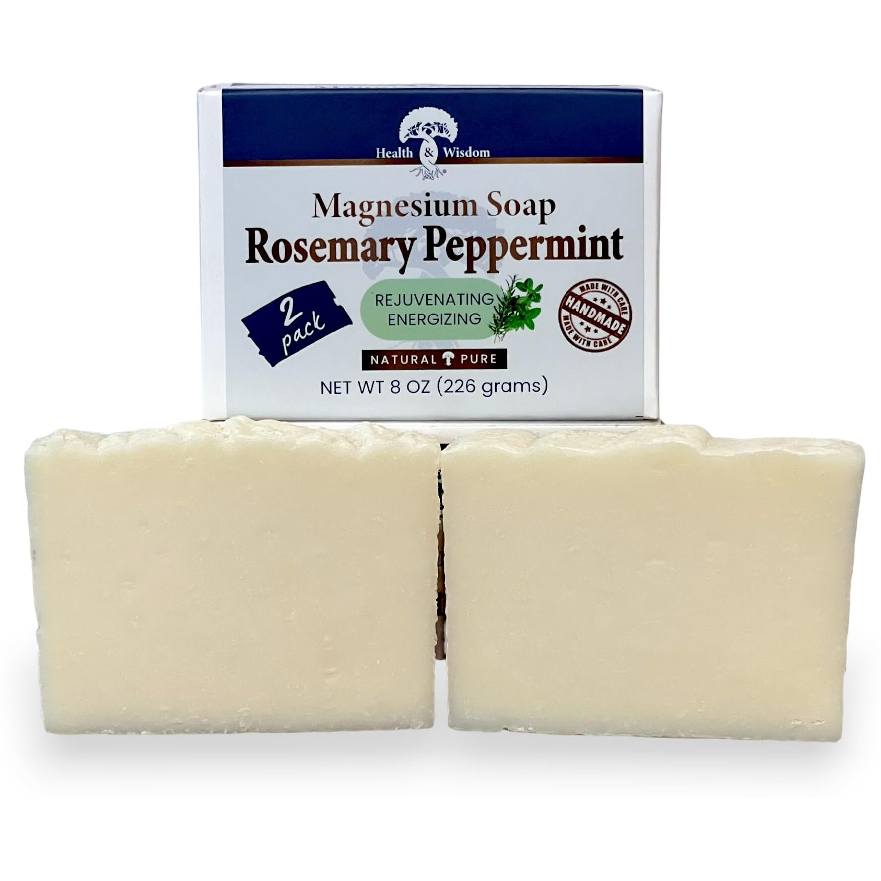 Health And Wisdom Magnesium Soap Bar - Bar Soap, Magnesium Body Wash, All Natural Soap Bar, Magnesium Bar, Magnesium Shower, Magnesium Oil, Bath Soap Bars - Rosemary Peppermint, 4 Oz (Pack Of 2)