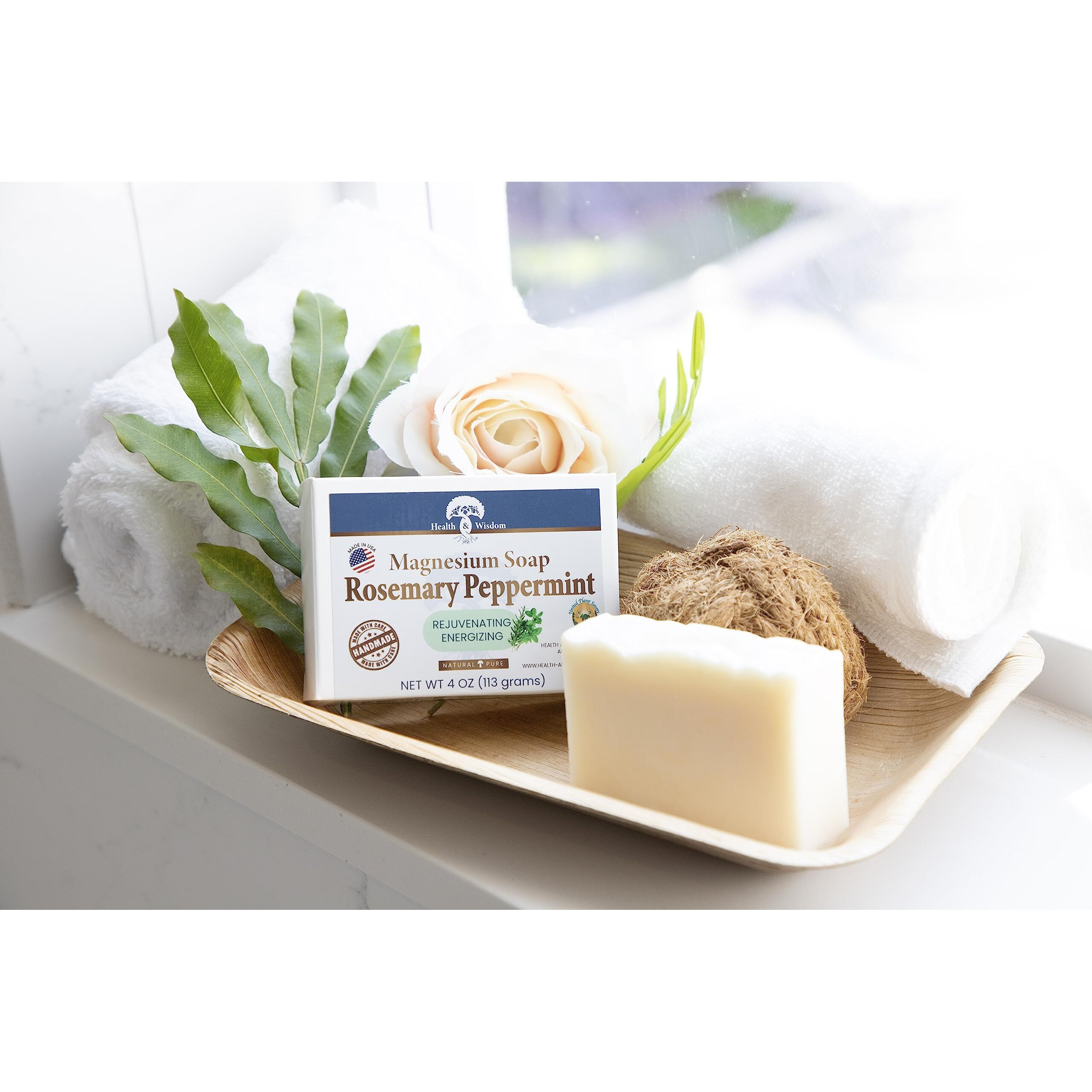 Health And Wisdom Magnesium Soap Bar - Bar Soap, Magnesium Body Wash, All Natural Soap Bar, Magnesium Bar, Magnesium Shower, Magnesium Oil, Bath Soap Bars - Rosemary Peppermint, 4 Oz (Pack Of 2)