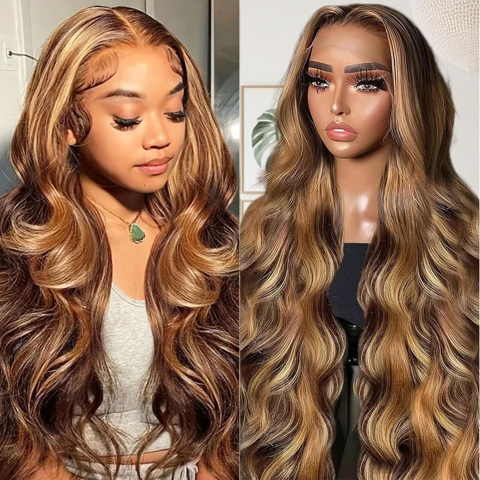 Shciyair Ombre Lace Front Wig Human Hair 13X4 Body Wave Lace Front Wigs Human Hair Pre Plucked Honey Blonde Wig Human Hair 200 Density 4/27 Colored Hd Lace Frontal Wigs For Women 20 Inch