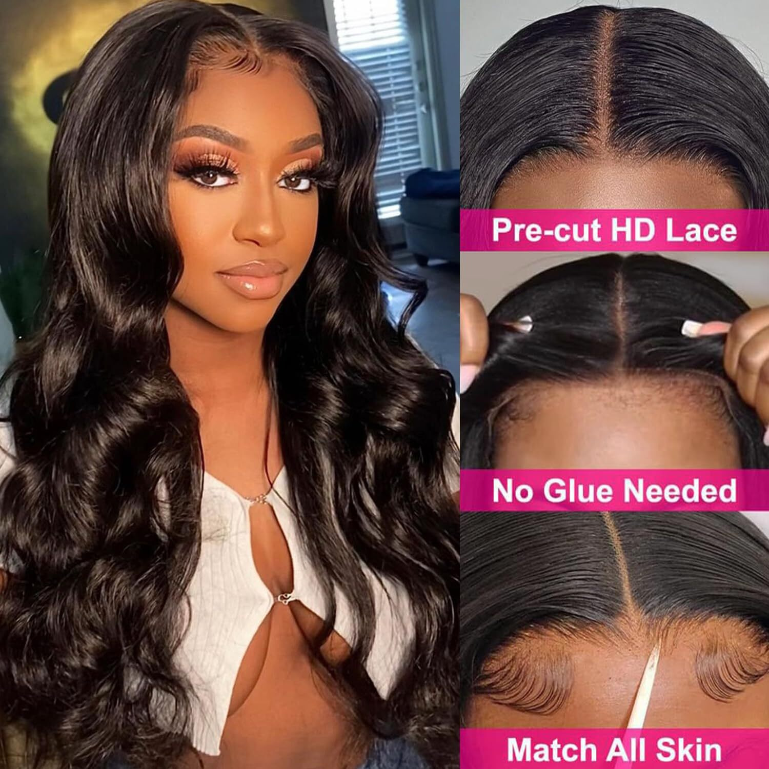 5X5 Pre Cut Lace Front Wigs Human Hair Wear And Go Glueless Wig Pre Plucked Pre Cut 180 Density 5X5 Hd Lace Closure Wigs Upgraded Body Wave Transparent Lace Front Wigs For Black Women 22 Inch