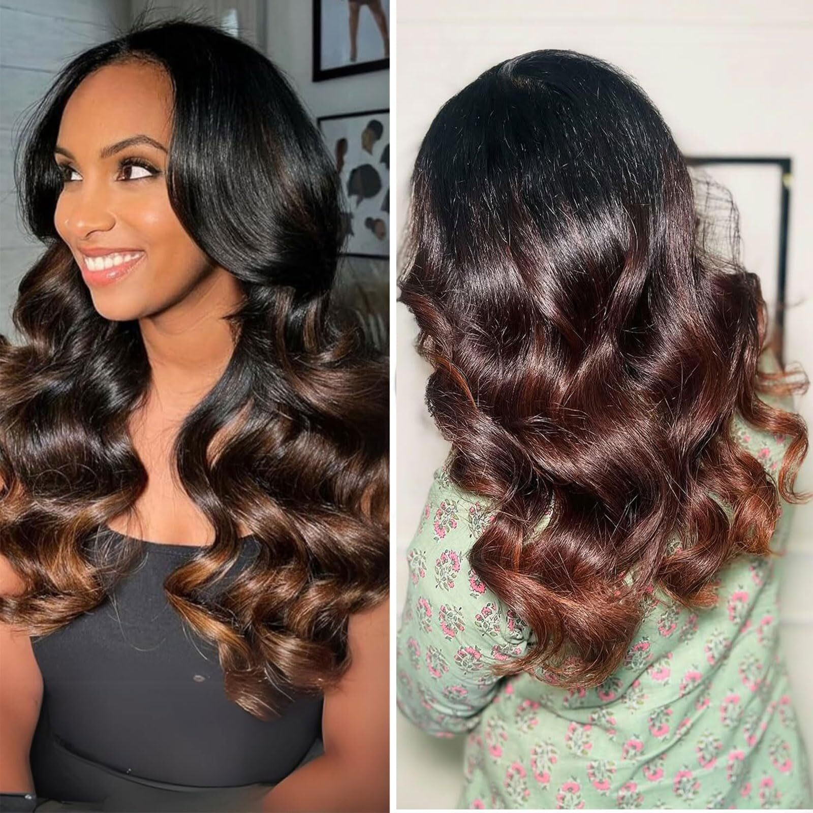 T1B/2/30 Chestnut Brown Ombre Human Hair Bundles Body Wave 100% Real Virgin Human Hair Bundles Dark Roots Bundle 3 Tone Ombre Medium Auburn Colored Sew In Quick Weaves 12 14 16 Inch