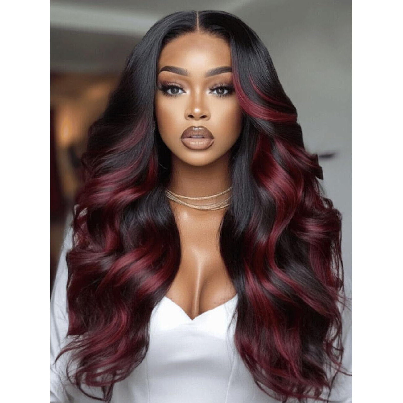 Beauty Forever Bye Bye Knots Burgundy Highlights Glueless Wigs Loose Body Wave With Face Framing Layers Pre Plucked Pre Cut 7X5 Lace Closure Human Hair Pre Everything Wear Go Wig 180% Density 22Inch