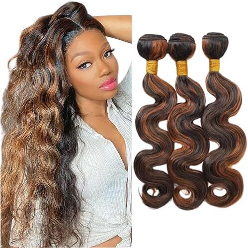Niciitysi 24 26 28 Inch P1B30 Bundles Human Hair Highlight Body Wave Bundles Ombre Two Tone Black Mixed Brown Bundle Double Weft Brazilian Hair Extensions Silky And Soft