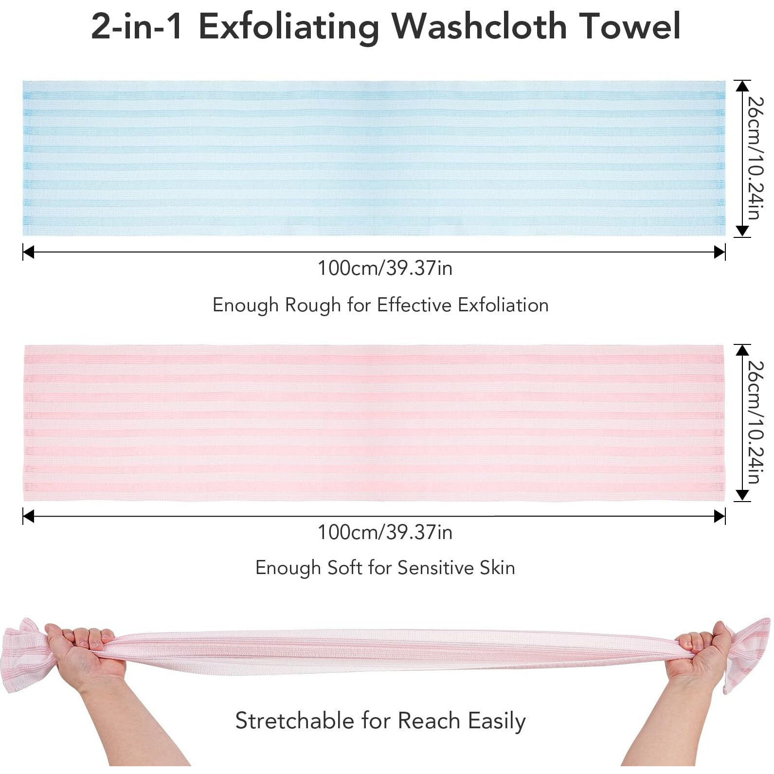 Coxotom Exfoliating Washcloth Shower Towel - 2 Pack Back And Body Scrubbers For Smooth Skin | Quick-Drying, Durable, And Gentle For Sensitive Skin (Pink+Blue)