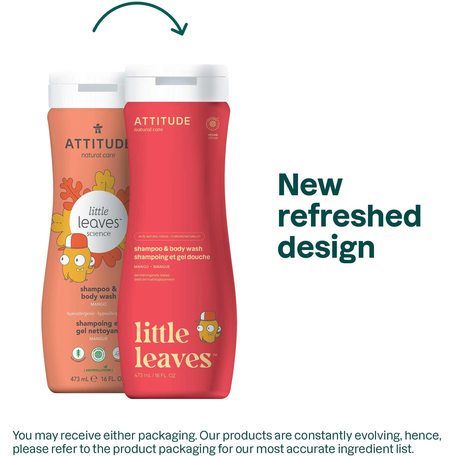 Attitude Shampoo And Body Wash For Kids, Ewg Verified Hair And Body Cleanser, Dermatologically Tested Soap, Plant And Mineral Based Bath Products, Vegan, Mango, 16 Fl Oz (Pack Of 6)