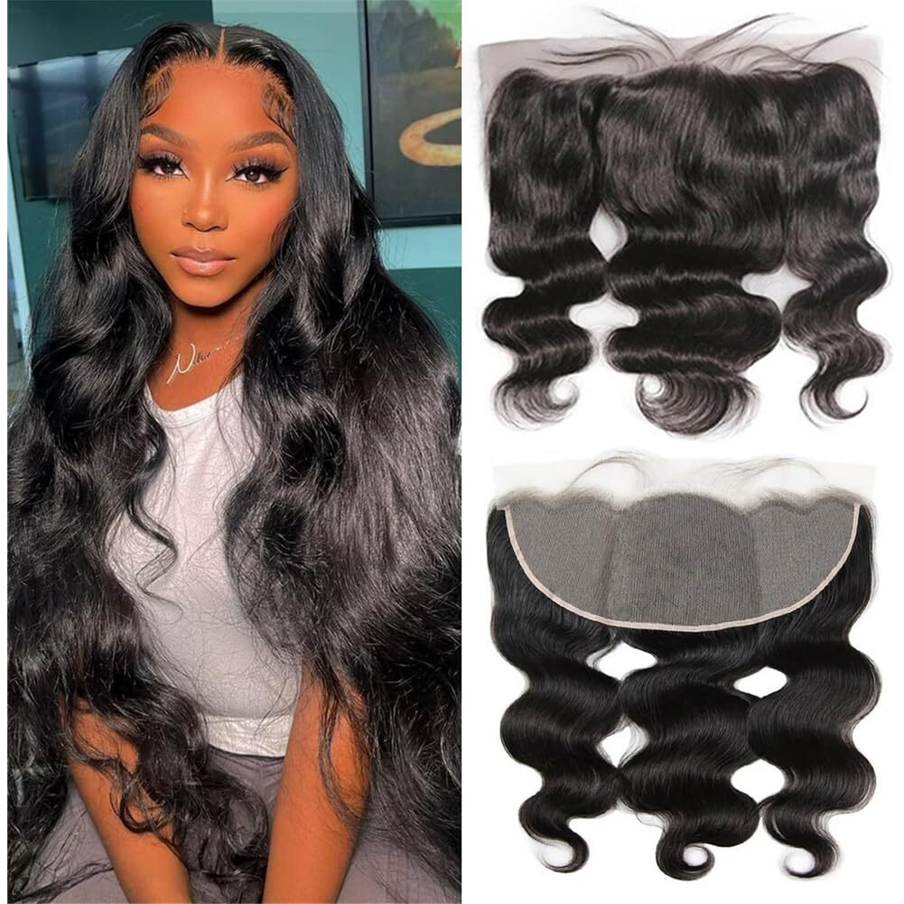 Anjudyreid 13 X 4 Lace Frontal Closure Body Wave Frontal 13 X 4 Hd Transparent Lace Frontals With Bangs Baby Hair 100% Remy Human Hair 150% Density Natural Color(Natural Color,16Inch)
