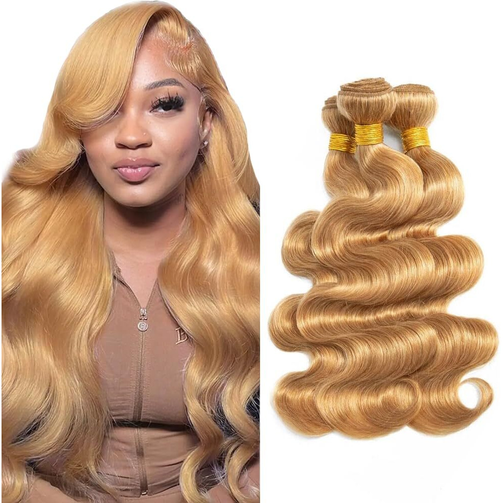 27 Blonde Bundles Human Hair Body Wave Bundles 28 30 32 Inch Unprocessed Brazilian Virgin Hair Weave 3 Bundles 50 Grams Per Bundle Honey Blonde Human Hair Extensions