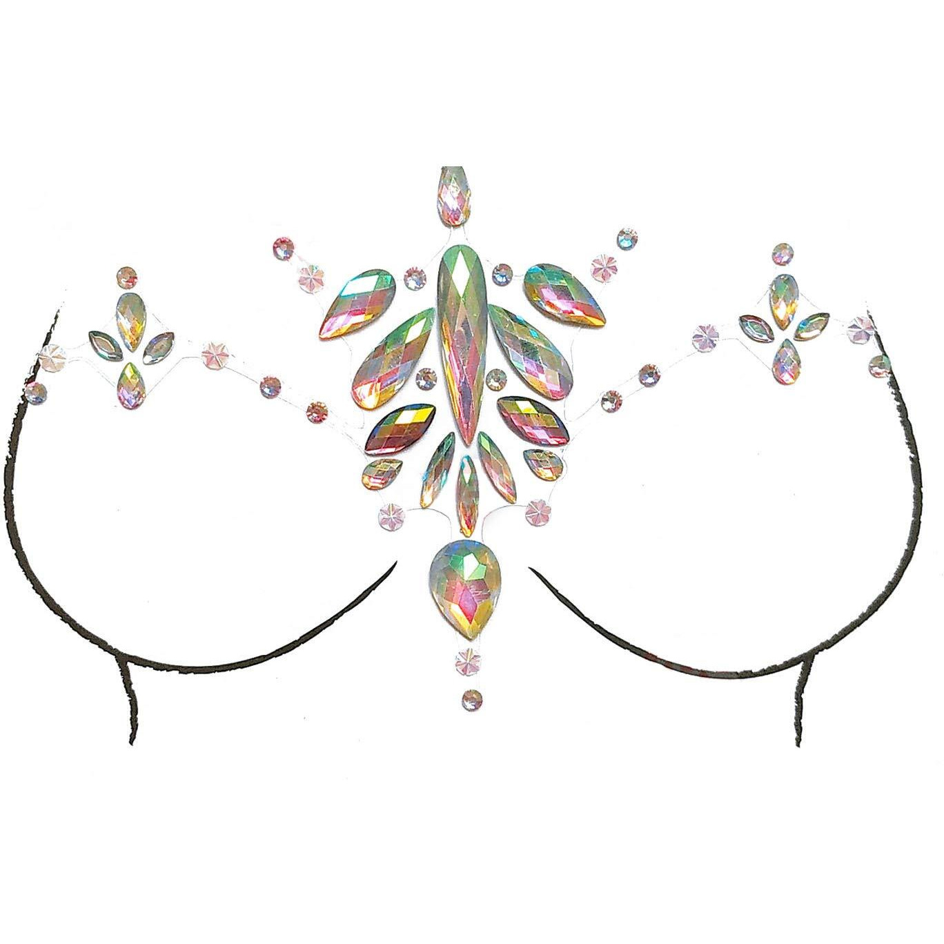 Mangoit 1 Pcs Breast Jewel Decoration Rhinestone Chest Sticker Temporary Tattoo Body Sticker Flash Breast Diamond Adhesive Stickers For Woman Festival Makeup