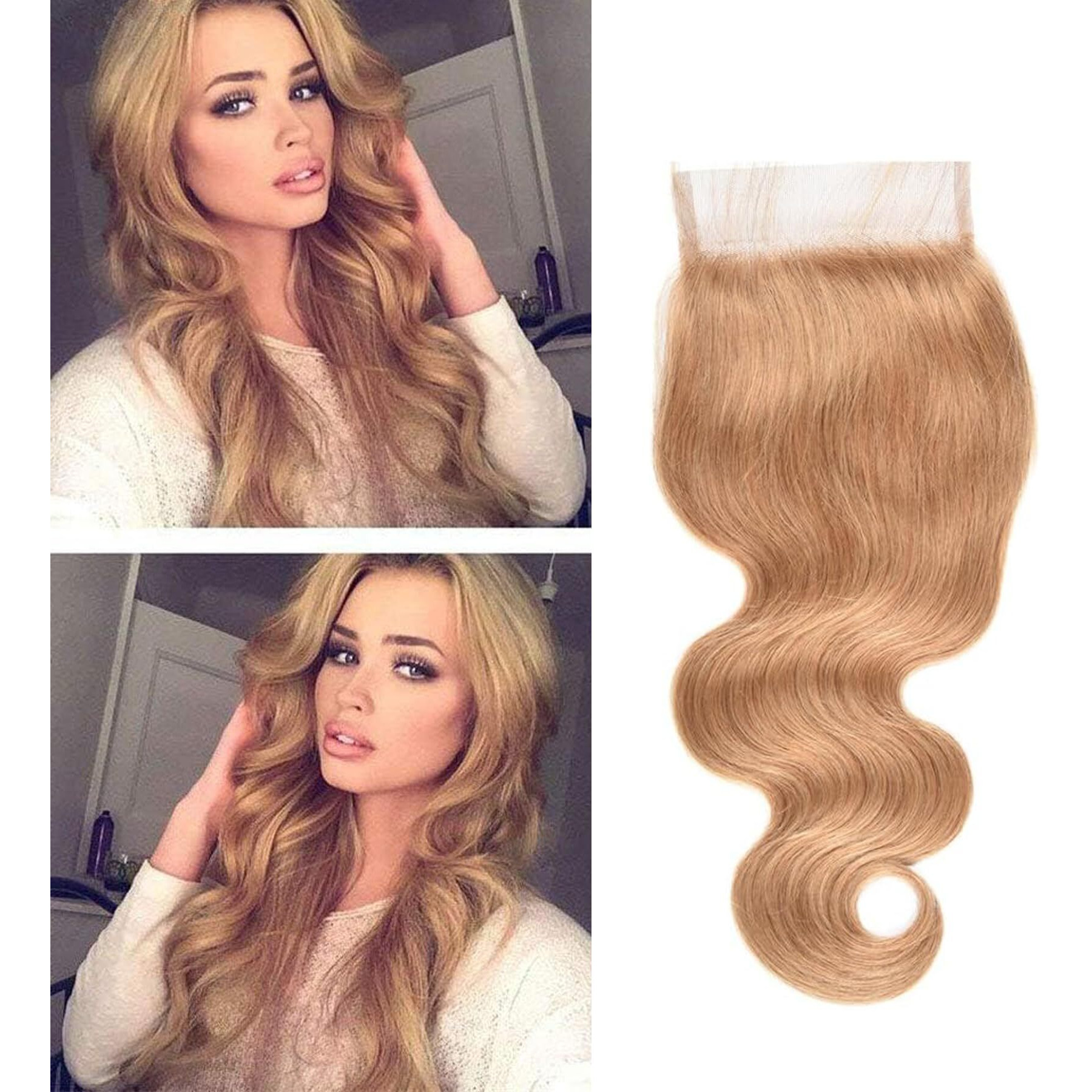 27 Closure 5X5 Honey Blonde Closure Body Wave Human Hair Lace Closure 10A Transparent Lace With Baby Hair Pre Plucked Brazilian Virgin Remy Human Hair 14 Inch