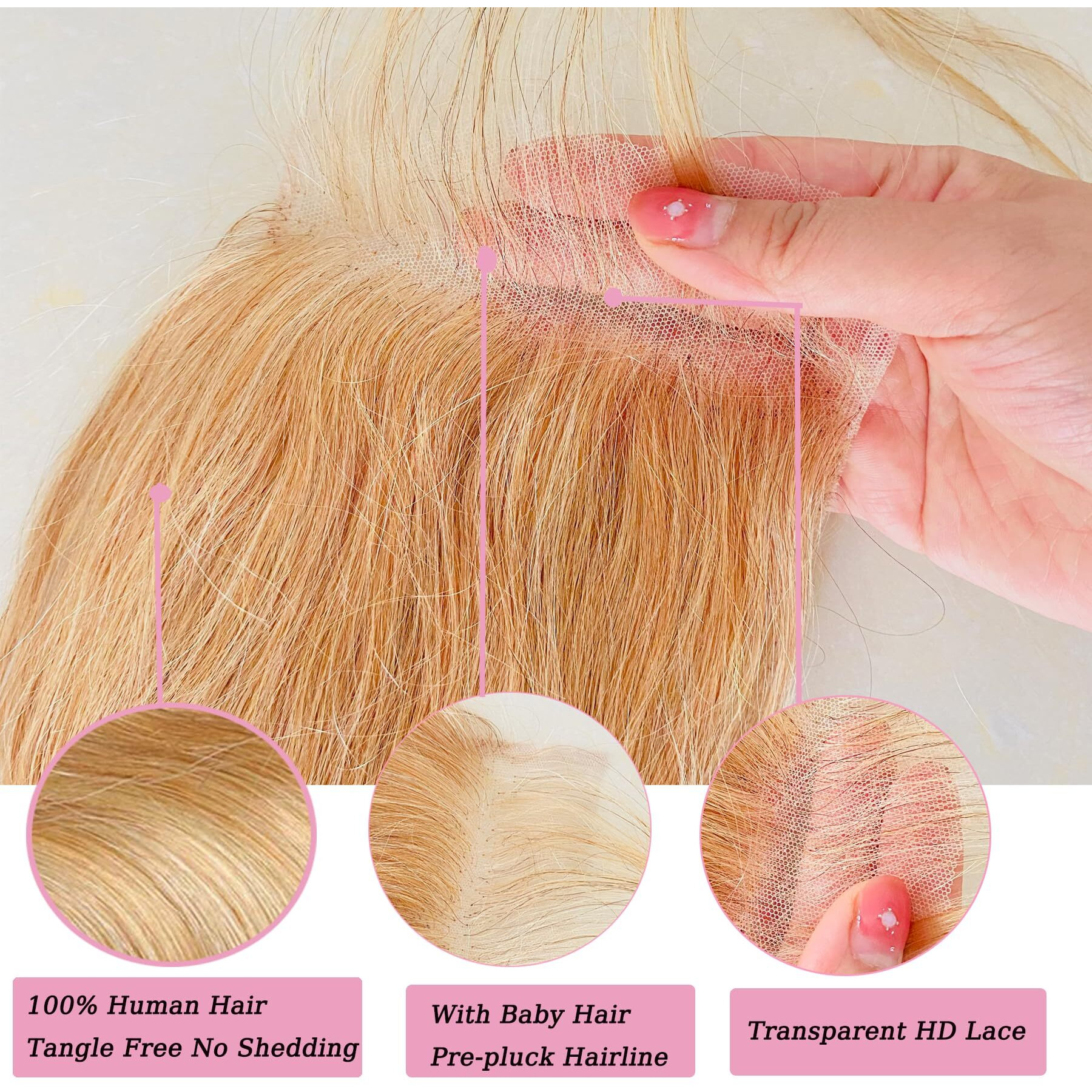 27 Closure 5X5 Honey Blonde Closure Body Wave Human Hair Lace Closure 10A Transparent Lace With Baby Hair Pre Plucked Brazilian Virgin Remy Human Hair 14 Inch