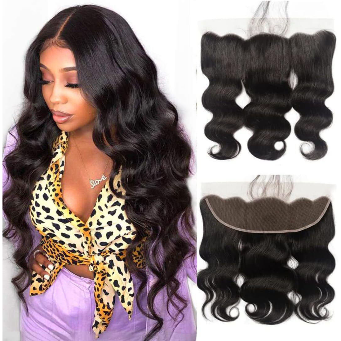 13X4 Body Wave Lace Closure Human Hair 100% Unprocessed Free Part Human Hair Natural Black Color (13X4 Body Wave, 14 Inch)