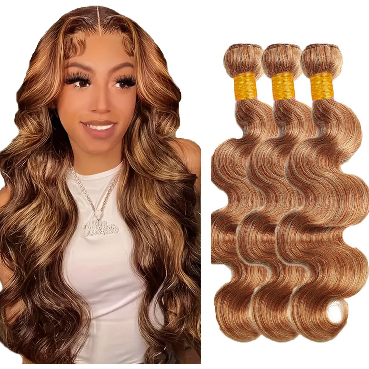 30 30 30 Inch Honey Blonde Body Wave Bundles Color 30 Human Hair Bundles Highlight Bundles 8A Brazilian Virgin Hair 3 Bundles Tone Tone Honey Blonde Mixed Light Brown Bundles Hair Weave