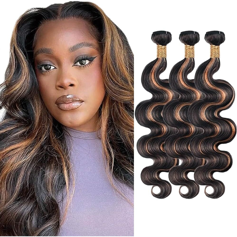 24 26 28 Inch P1B30 Bundle Highlight Body Wave Human Hair Bundles Ombre Brown Bundles Two Tone Black Mixed With Color 30 Bundle 1B30 Hair Weave