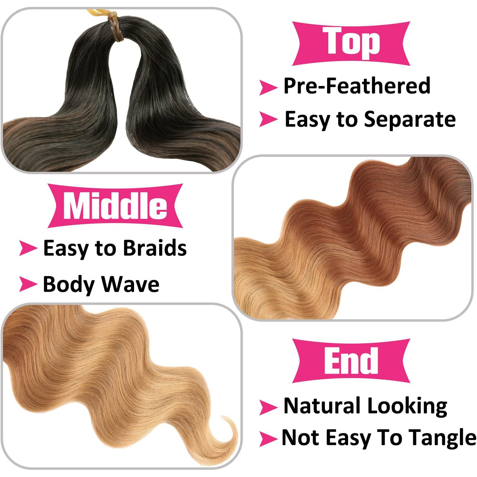 Unionbeauty Body Wave Braiding Hair 18 Inch 9 Packs Pre-Feathered Brading Hair For Box Braids Crochet Braiding Hair Ombre Brown French Curl Wavy Crochet Braids Hair Synthetic Hair Extensions(1B3027)