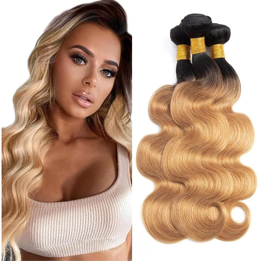 1B27 Honey Blonde Bundles Human Hair Ombre Body Wave Human Hair Bundles 24 26 28 Inch Grade 8A Honey Blonde Wet And Wavy Real Unprocessed Brazilian Virgin Hair