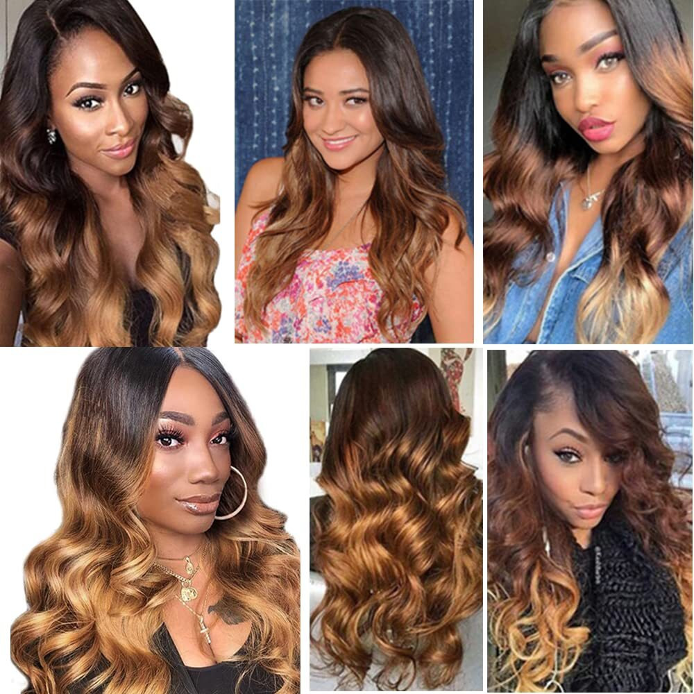 1B/30 Bundles Human Hair Brown Body Wave Human Hair Bundles 22 24 26 Inch Ombre Brown Bundle Double Weft Brazilian Virgin Remy Hair Extensions Ultra Soft No Tangle