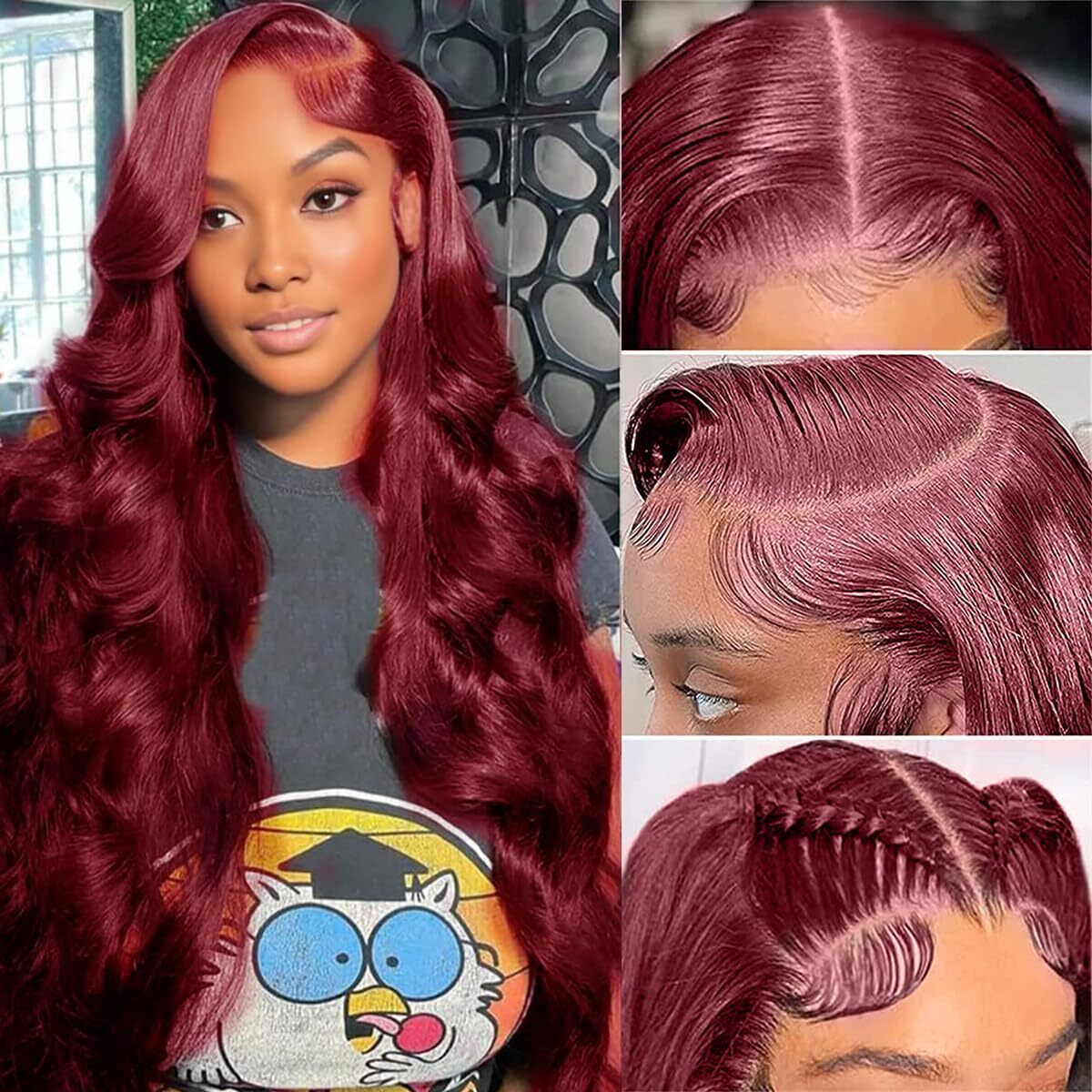 Luclueme 34 Inch 99J Burgundy Lace Front Wigs Human Hair 13X6 Hd Burgundy Wig Human Hair 200 Density Body Wave Frontal Wig Colored Wine Red Wigs Human Hair