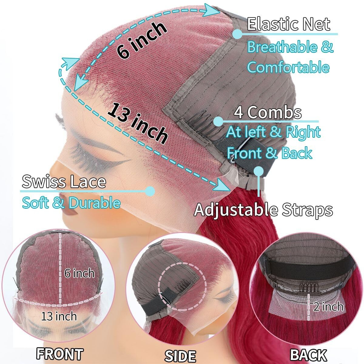 Luclueme 34 Inch 99J Burgundy Lace Front Wigs Human Hair 13X6 Hd Burgundy Wig Human Hair 200 Density Body Wave Frontal Wig Colored Wine Red Wigs Human Hair