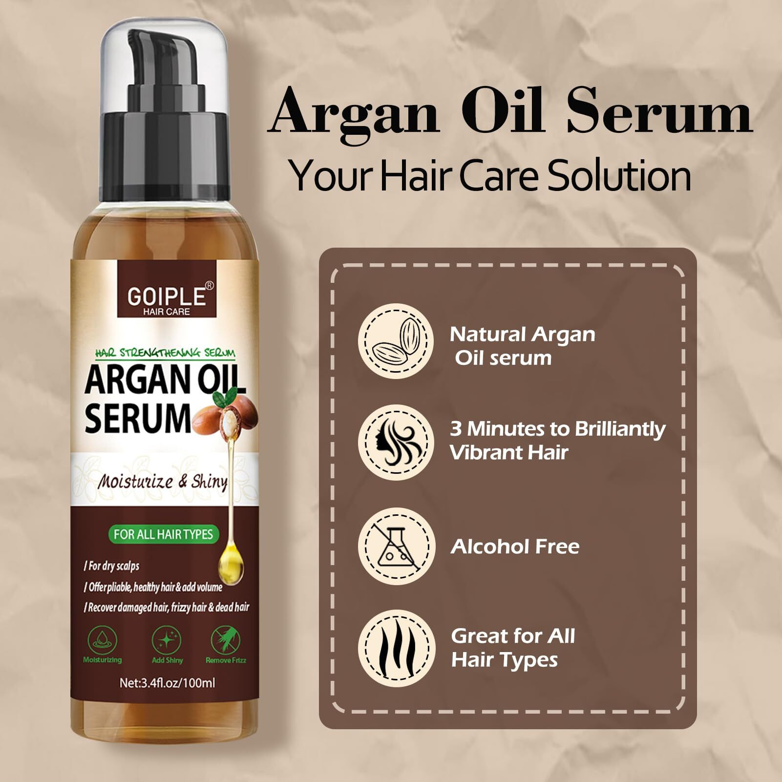 Argan Protein Hair Oil Serum Argan Oil Styling & Moisturizing Oil - Anti Frizz Control Nourishes & Repair Argan Oil For Dry Damaged Hair & Sclap Heat Protectant Serum For Shine Prevent Hair Burns