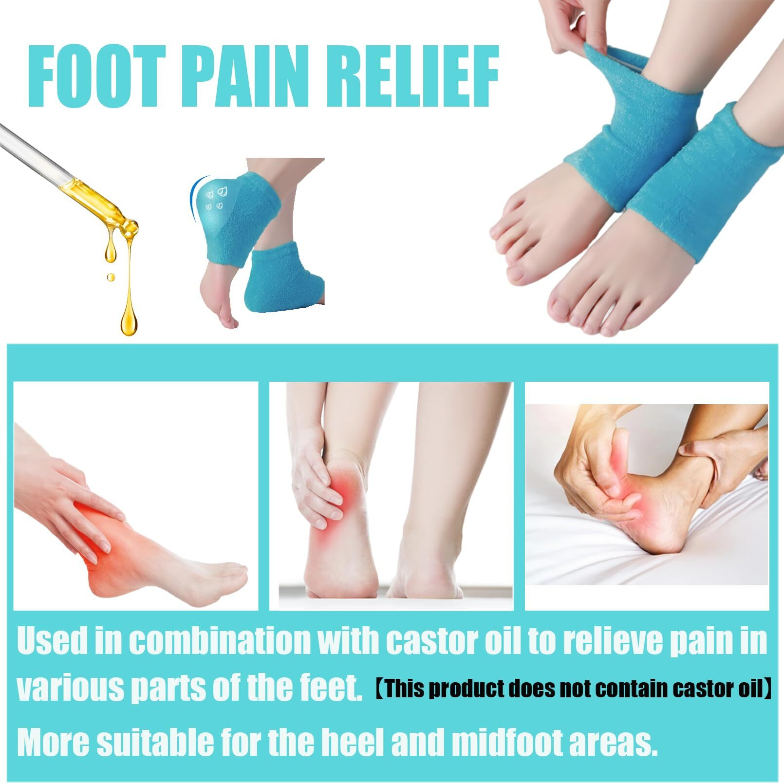 Castor Oil Pack Wrap For Foot, Castor Oil Moisturizing Heel Socks, For Plantar Fasciitis, Cracked Heels - Suitable For Overnight Moisturizing Of Feet (Without Essential Oils) (Blue)