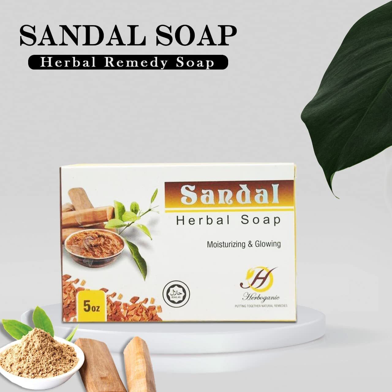 Herboganic Sandal Herbal Soap | Pack Of 3 Of 5Oz Soap Bar | Natural Bar Soap For Face And Body | Hydrating And Nourishing | Suitable For Men And Women