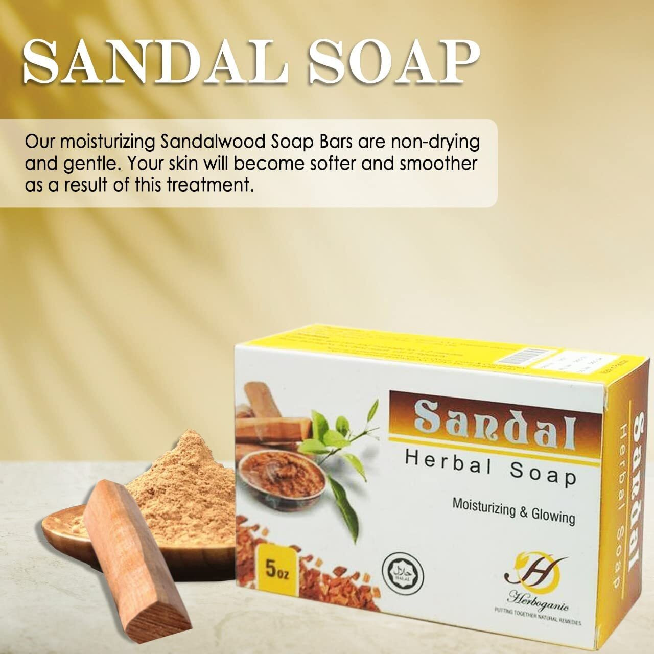 Herboganic Sandal Herbal Soap | Pack Of 3 Of 5Oz Soap Bar | Natural Bar Soap For Face And Body | Hydrating And Nourishing | Suitable For Men And Women
