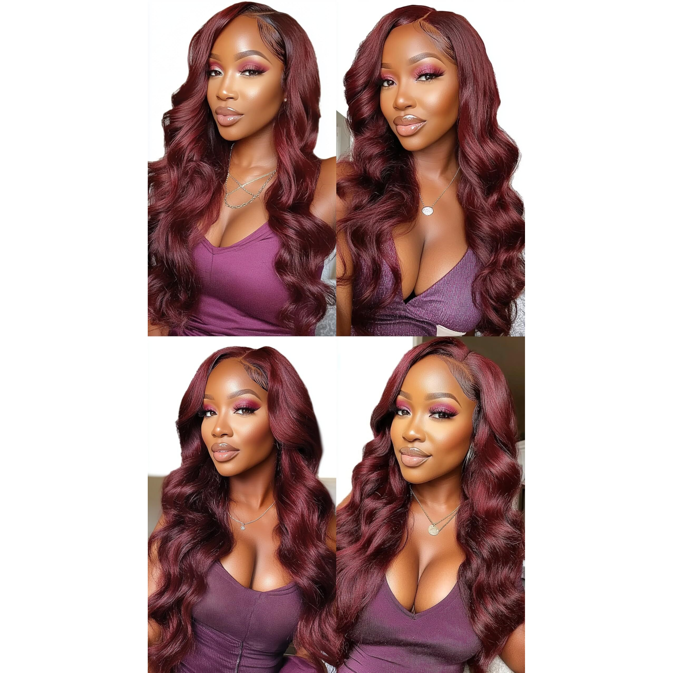 Niciitysi Color Burgundy Body Wave Human Hair 3 Bundles 20 22 24 Inch Double Weft Brazilian Virgin Hair Extensions Soft And Silky Wine Red 99J Color For Women