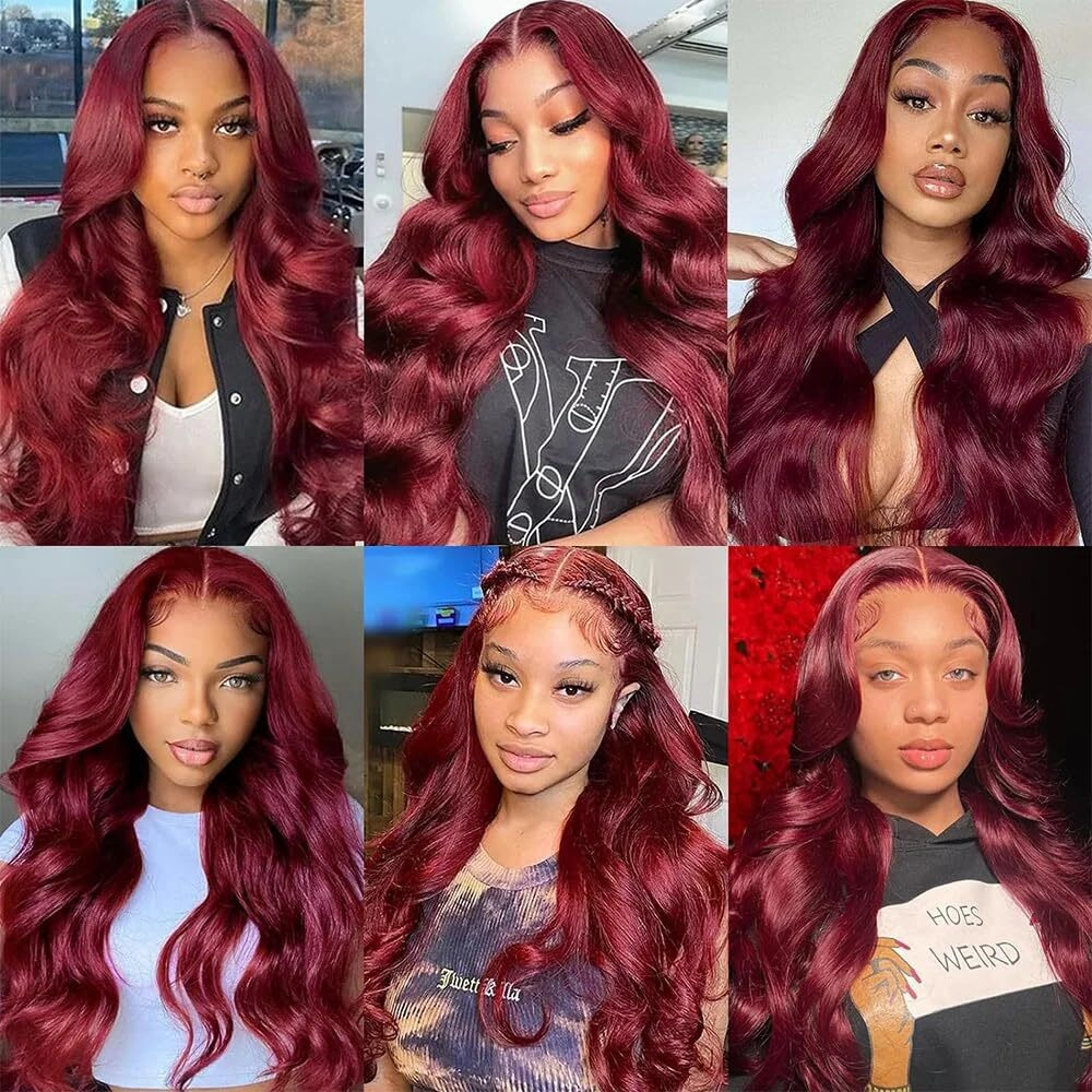 Niciitysi Color Burgundy Body Wave Human Hair 3 Bundles 20 22 24 Inch Double Weft Brazilian Virgin Hair Extensions Soft And Silky Wine Red 99J Color For Women