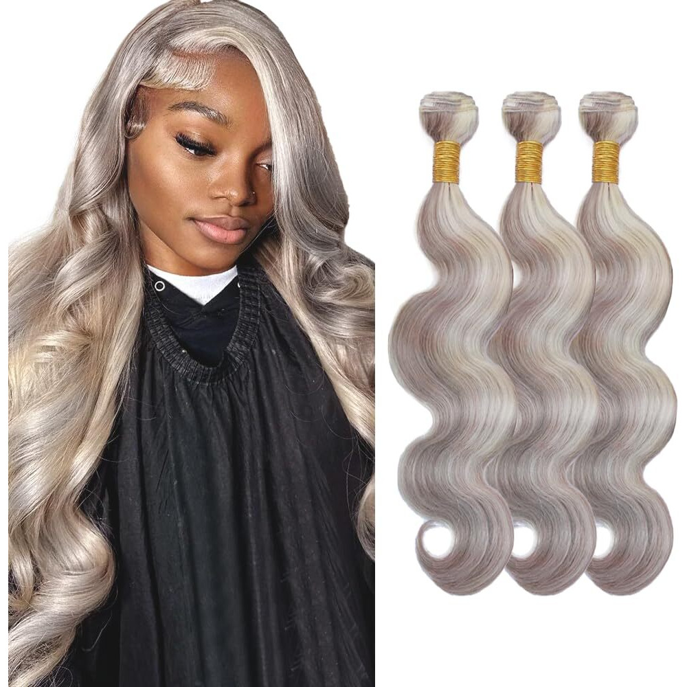 613 Human Hair Bundles Highlight Body Wave Bundles 8A Grade Brazilian Virgin Hair Same Length 3 Bundles 16 16 16 Inch Silver Body Wave Bundles Human Hair Extensions For Women