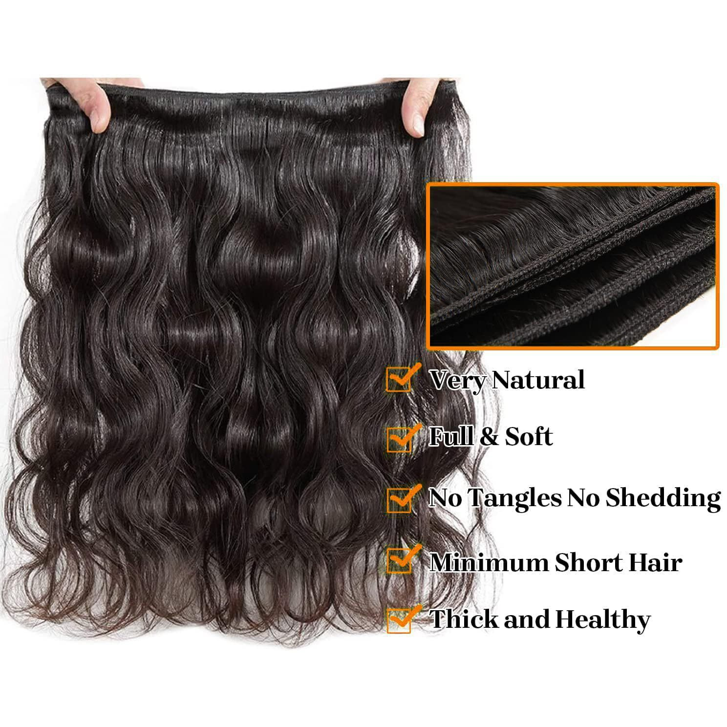 12A Human Hair Bundles 16 Inch Body Wave Bundles Human Hair 100% Unprocessed Brazilian Virgin Weave 1 Bundle Real Natural Black Wavy Human Hair Extensions 1B Bundles For Women