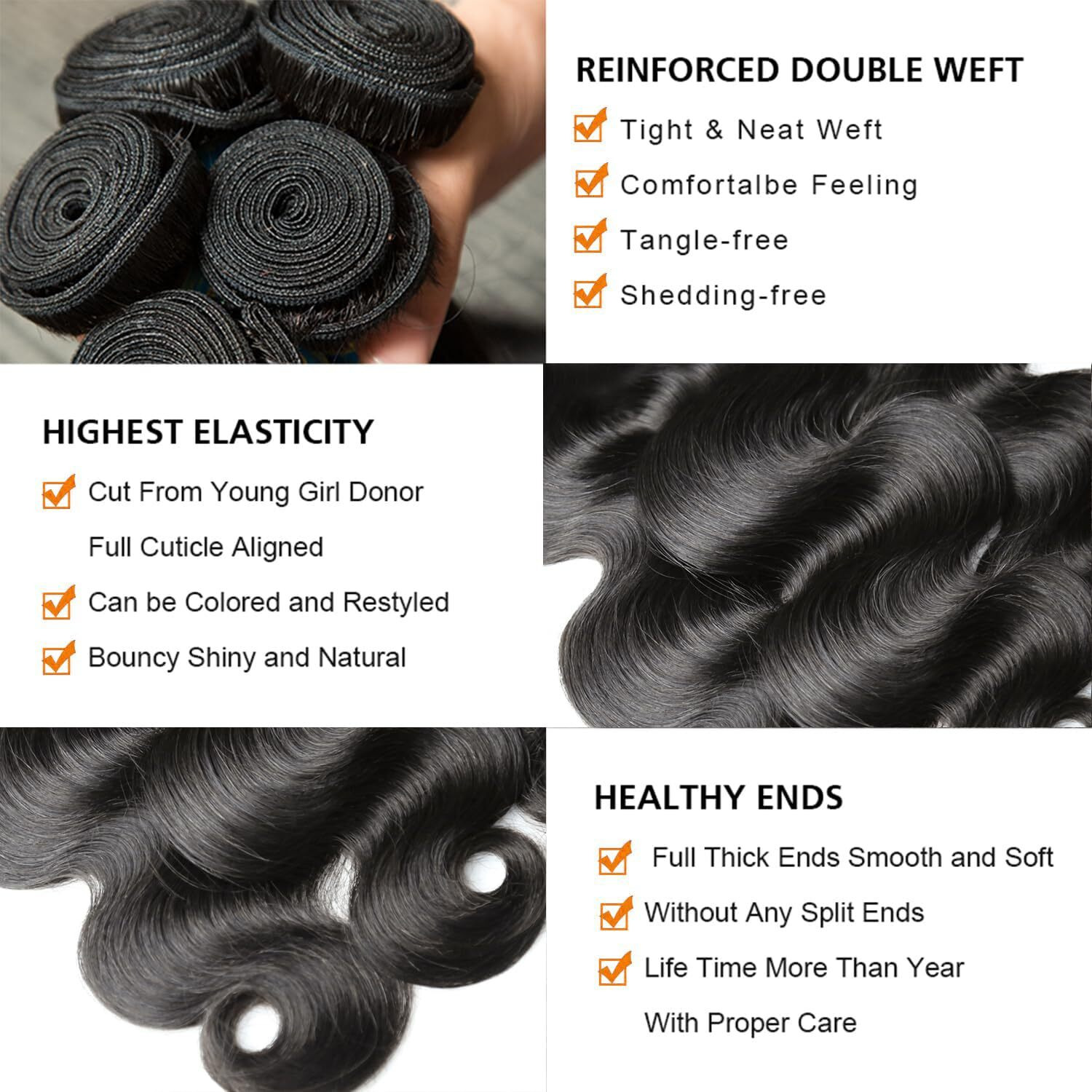 12A Human Hair Bundles 16 Inch Body Wave Bundles Human Hair 100% Unprocessed Brazilian Virgin Weave 1 Bundle Real Natural Black Wavy Human Hair Extensions 1B Bundles For Women