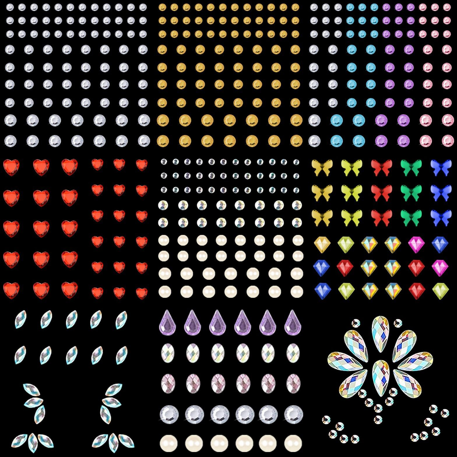 9 Sheets Self Adhesive Rhinestones For Makeup Glitter Eyes Face Gems Stick Body Jewels Bling Hair Gems Nail Art Rave Festival Party Accessories For Women Girls
