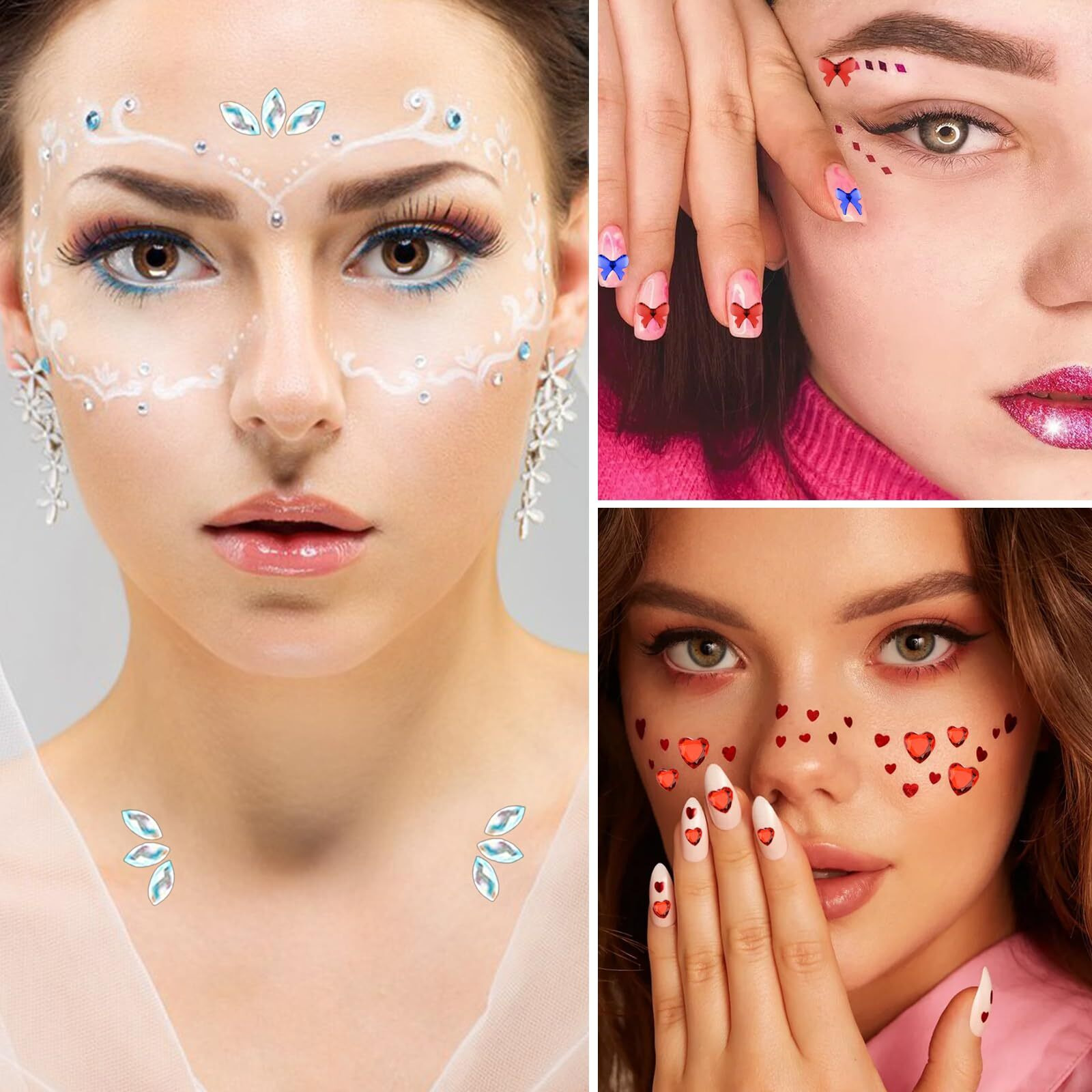 9 Sheets Self Adhesive Rhinestones For Makeup Glitter Eyes Face Gems Stick Body Jewels Bling Hair Gems Nail Art Rave Festival Party Accessories For Women Girls