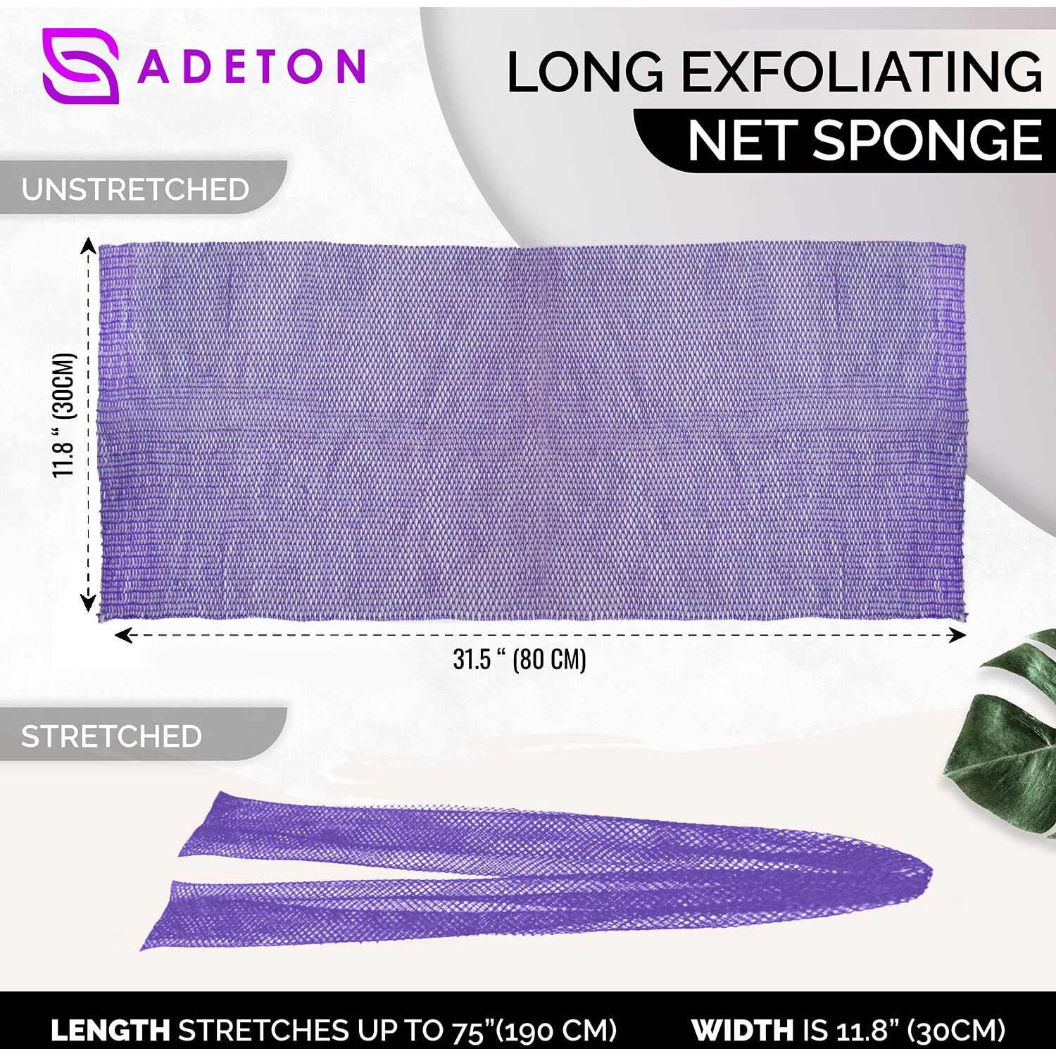 Adeton African Net Cloth, Long Net Sponge, Exfoliating Body Scrubber, Body Exfoliator, 17 Colors, Sapo, Shower Bath Accessories, Back Foot Scalp Scrub, Flat Dead Skin Remover, Body Wash (Purple)