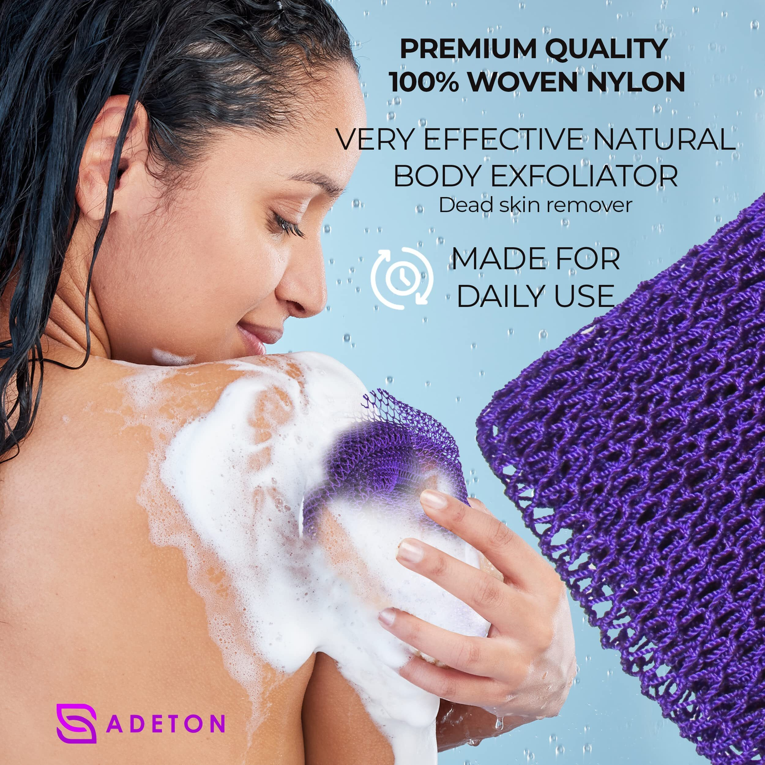 Adeton African Net Cloth, Long Net Sponge, Exfoliating Body Scrubber, Body Exfoliator, 17 Colors, Sapo, Shower Bath Accessories, Back Foot Scalp Scrub, Flat Dead Skin Remover, Body Wash (Purple)