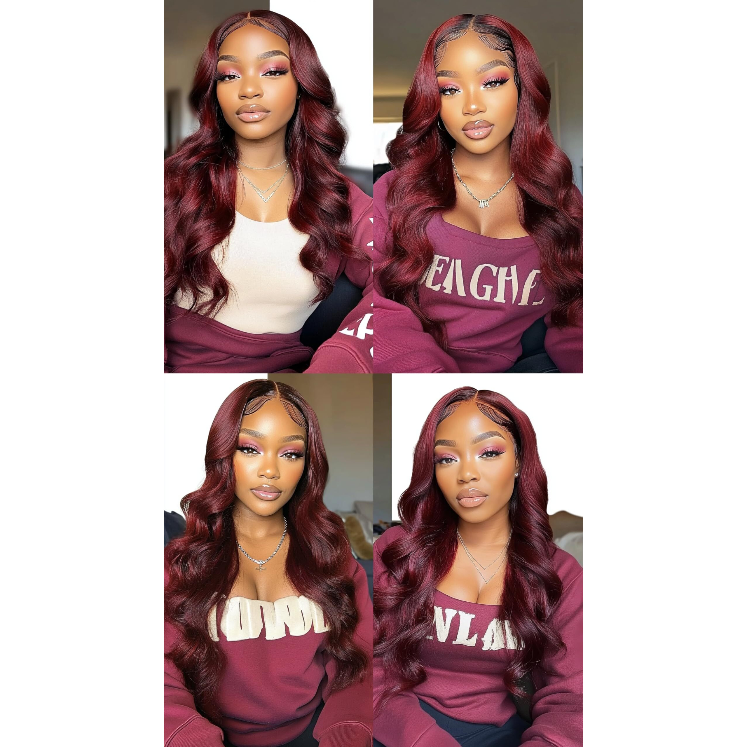 Niciitysi Burgundy Human Hair Color 99J Body Wave Bundles Double Weft Brazilian Hair Extensions Soft And Silky Wine Red Color For Women 12 14 16 Inch