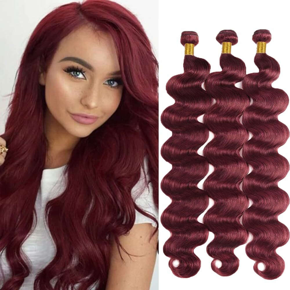 99J Burgundy Bundles Human Hair Wine Red Body Wave Bundles 16 18 20 Inch Unprocessed Brazilian Virgin Hair 3 Bundle 50 Gram Per Bundle Deals Quick Weave Hair Extensions