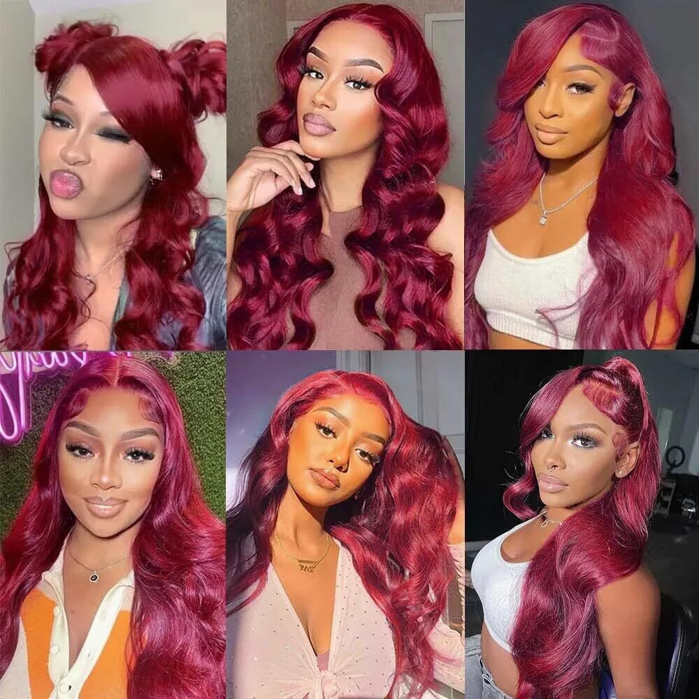 99J Burgundy Bundles Human Hair Wine Red Body Wave Bundles 16 18 20 Inch Unprocessed Brazilian Virgin Hair 3 Bundle 50 Gram Per Bundle Deals Quick Weave Hair Extensions