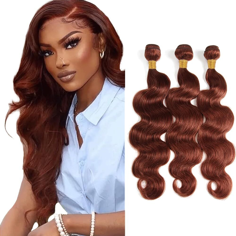Copper Bundles Color 33 Body Wave Human Hair Bundle Brazilain Copper Virgin Hair Color 33 Reddish Brown Bundle Auburn Brown Body Wave 3 Bundles 18 20 22 Inch