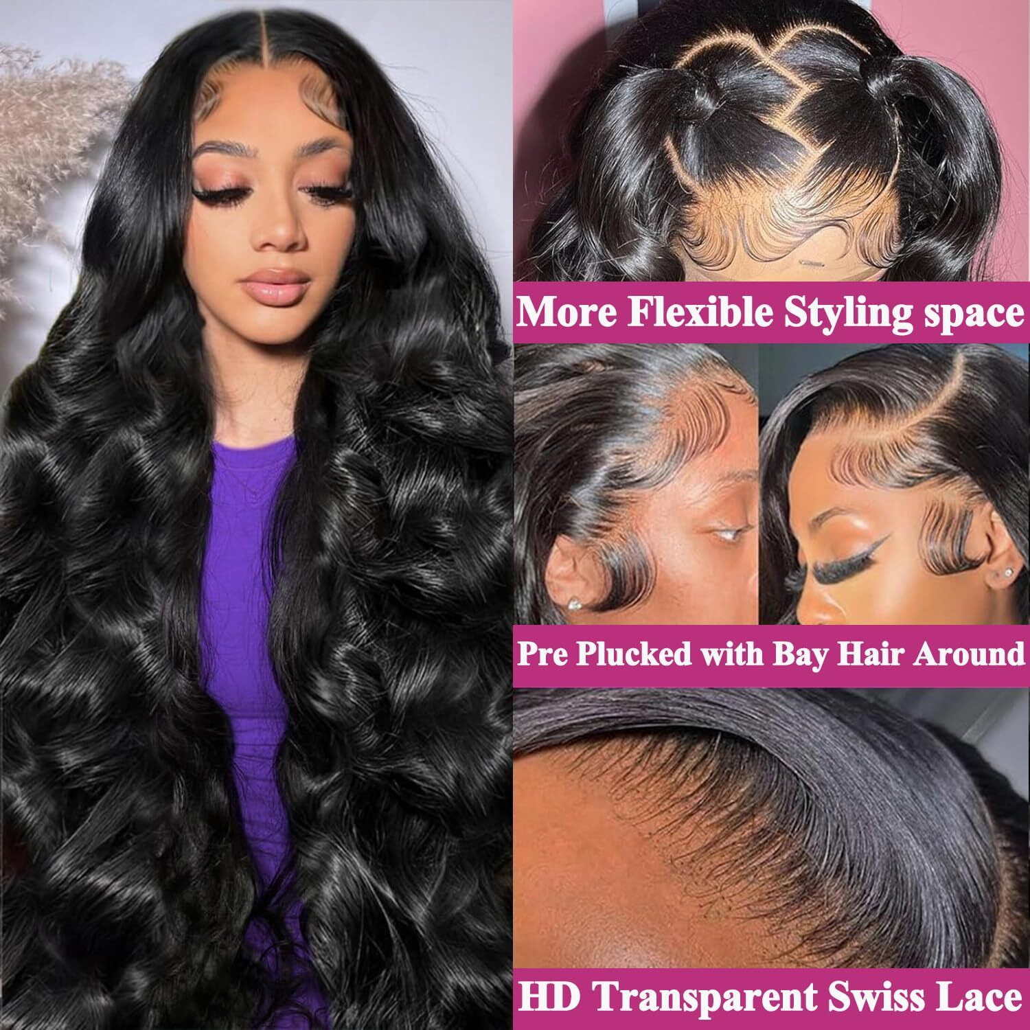 Bimkos 24Inch 13X6 Hd Lace Front Wigs Human Hair 200% Density Body Wave Lace Front Wigs Human Hair Lace Front Wigs For Women Glueless Body Wave Wigs Human Hair Pre Plucked With Baby Hair Natural Black
