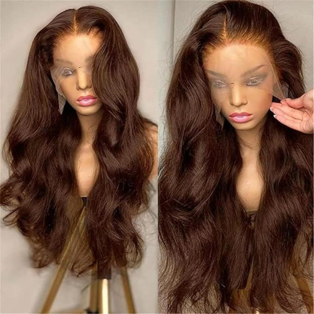 Chocolate Brown Lace Front Wigs Human Hair Body Wave 26 Inch 13X4 Brown Lace Front Wig Wear And Go Glueless Brown Wig Human Hair Pre Plucked 180% Density Colored Hd Lace Frontal Wigs For Black Women