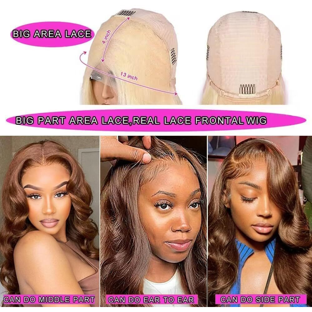 Chocolate Brown Lace Front Wigs Human Hair Body Wave 26 Inch 13X4 Brown Lace Front Wig Wear And Go Glueless Brown Wig Human Hair Pre Plucked 180% Density Colored Hd Lace Frontal Wigs For Black Women