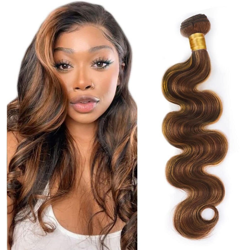 P4/30 Highlight Body Wave Bundle Brown Human Hair Bundle Brazilian 100% Unprocessed Virgin Extensions Double Weft Piano Color 28 Inch