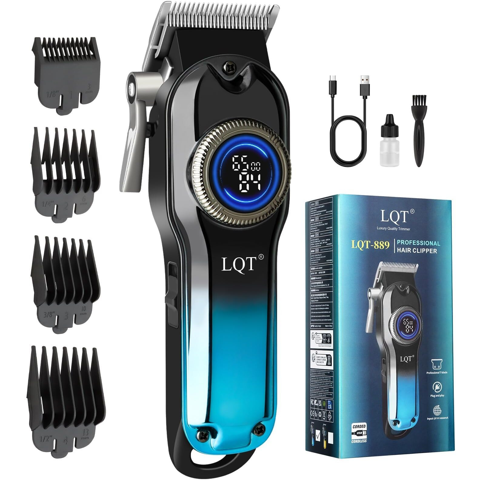 Lqt Hair Clippers For Men Professional, Body Hair Trimmer & Cordless Grooming Set With Led Display Zero Gap Clippers,Fade Haircut Kit, Electric Hair Cut Machines- Ideal Gifts For Men (Blue)