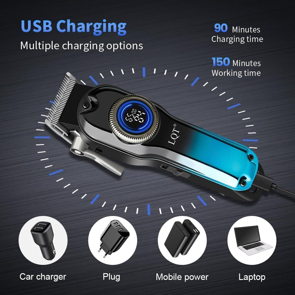 Lqt Hair Clippers For Men Professional, Body Hair Trimmer & Cordless Grooming Set With Led Display Zero Gap Clippers,Fade Haircut Kit, Electric Hair Cut Machines- Ideal Gifts For Men (Blue)