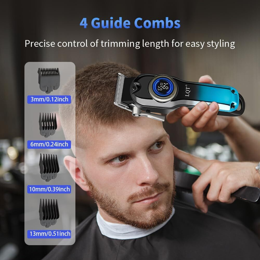 Lqt Hair Clippers For Men Professional, Body Hair Trimmer & Cordless Grooming Set With Led Display Zero Gap Clippers,Fade Haircut Kit, Electric Hair Cut Machines- Ideal Gifts For Men (Blue)