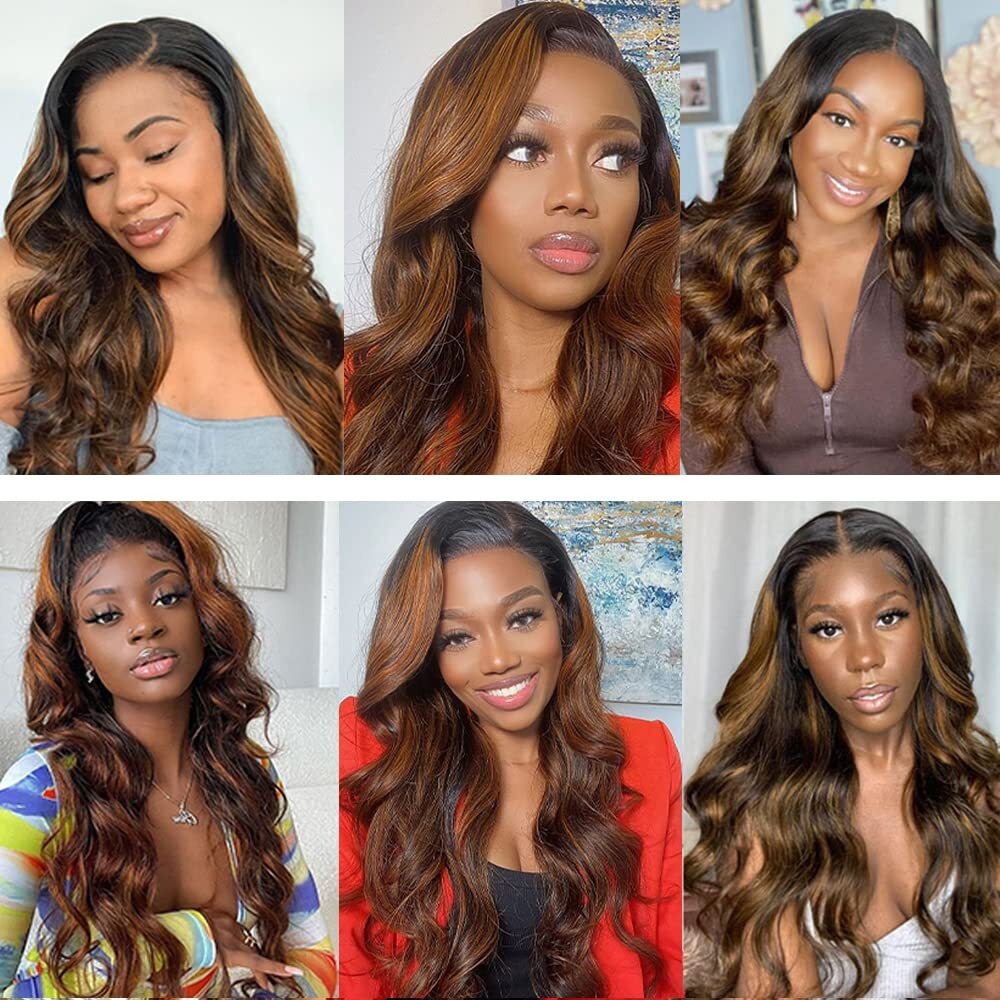 P4/30 Highlight Brown Bundles Human Hair Body Wave Bundles 26 28 30 Inch Unprocessed Brazilian Virgin Hair Weave 3 Bundle Chocolate Human Hair Extensions 50 Grams Per Bundle