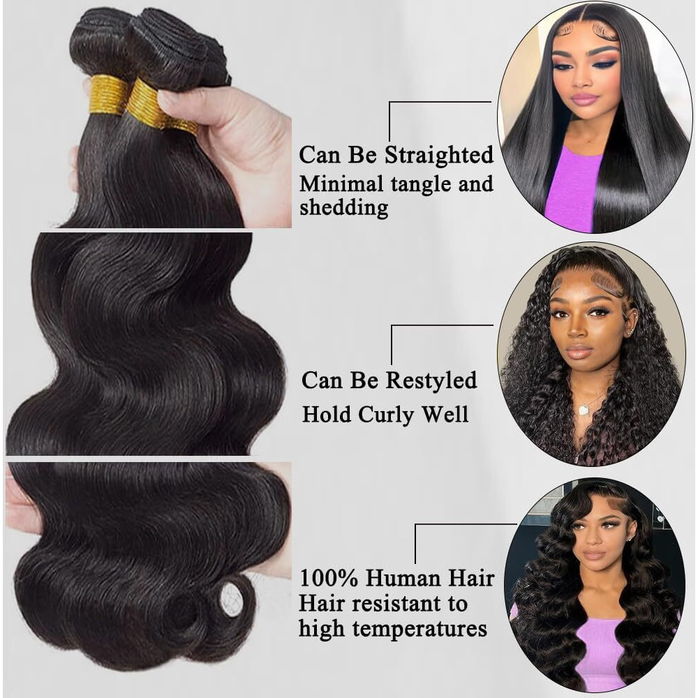 Zggtl 12A Body Wave Bundles Human Hair 12 14 16Inch Brazilian Human Hair 3 Bundles Human Hair Extensions For Women Natural Black